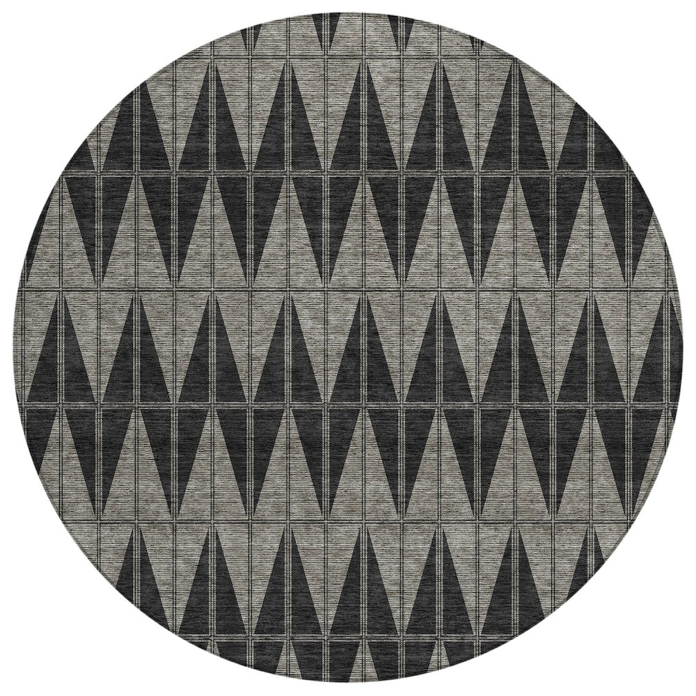 Machine Washable Indoor/Outdoor Chantille ACN2415 Black 8' x 8' Round Rug. Picture 1