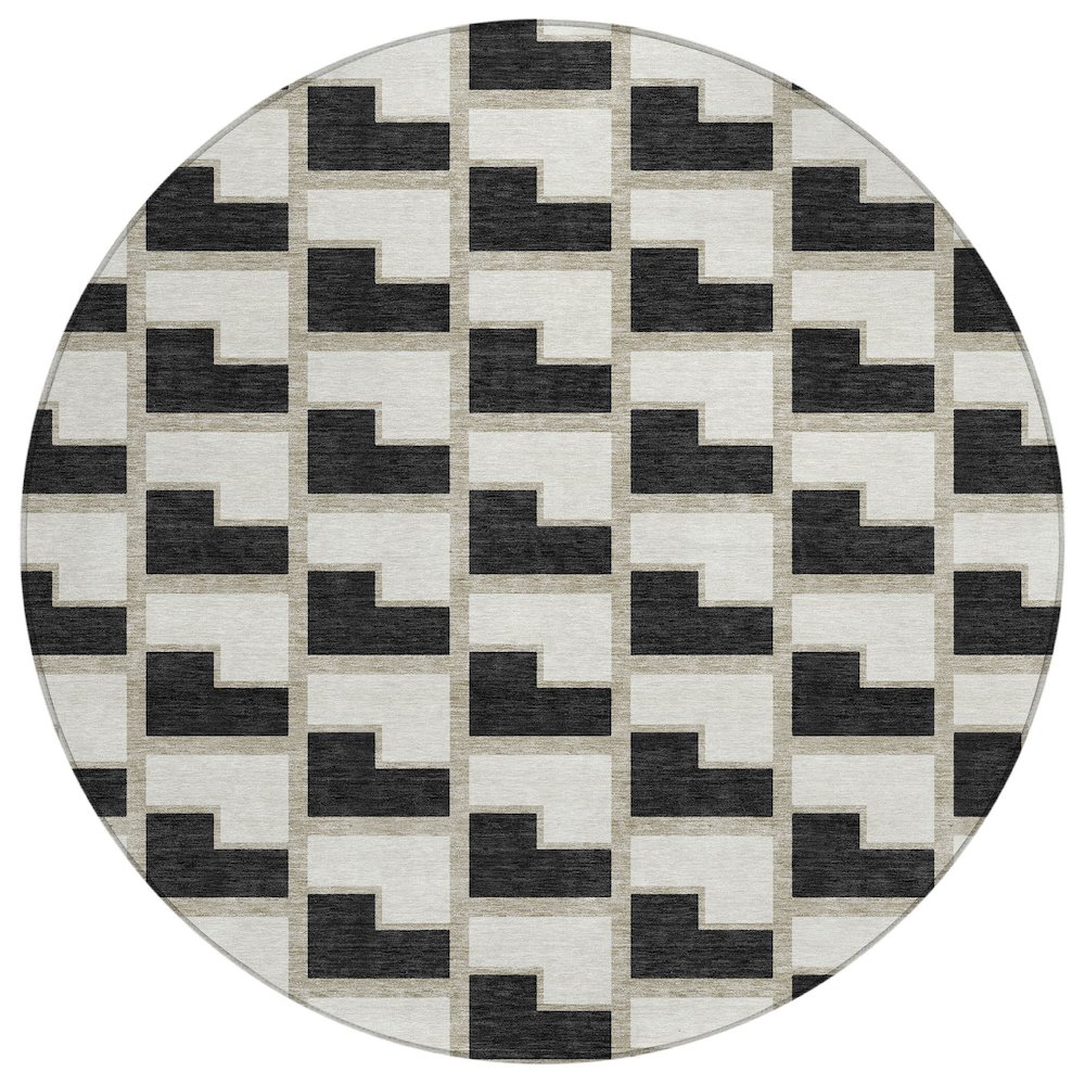 Machine Washable Indoor/Outdoor Chantille ACN2416 Black 8' x 8' Round Rug. Picture 1