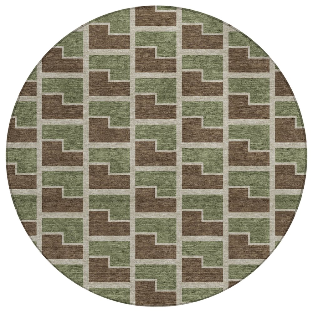 Machine Washable Indoor/Outdoor Chantille ACN2416 Brown 8' x 8' Round Rug. Picture 1