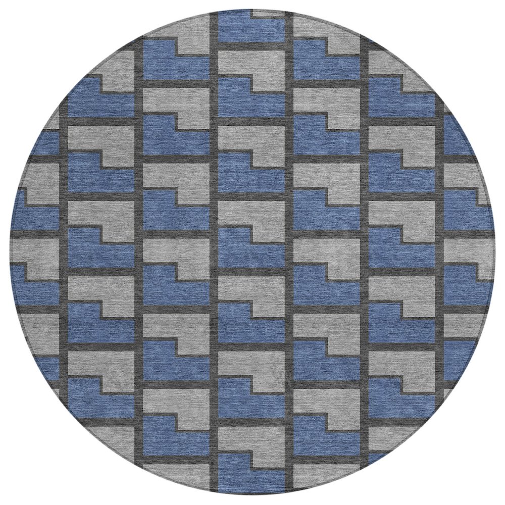 Machine Washable Indoor/Outdoor Chantille ACN2416 Blue 8' x 8' Round Rug. Picture 1