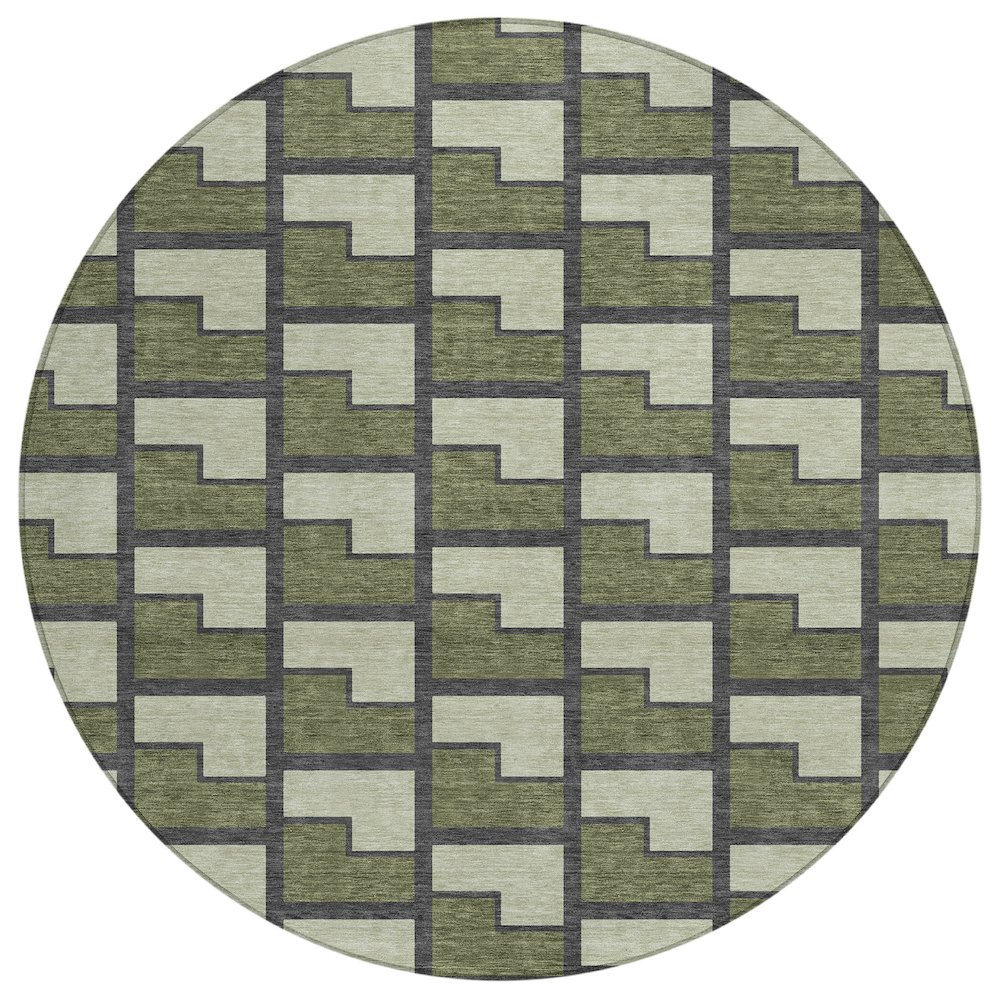 Machine Washable Indoor/Outdoor Chantille ACN2416 Green 8' x 8' Round Rug. Picture 1