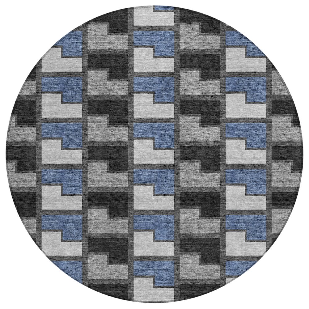 Machine Washable Indoor/Outdoor Chantille ACN2417 Black 8' x 8' Round Rug. Picture 1