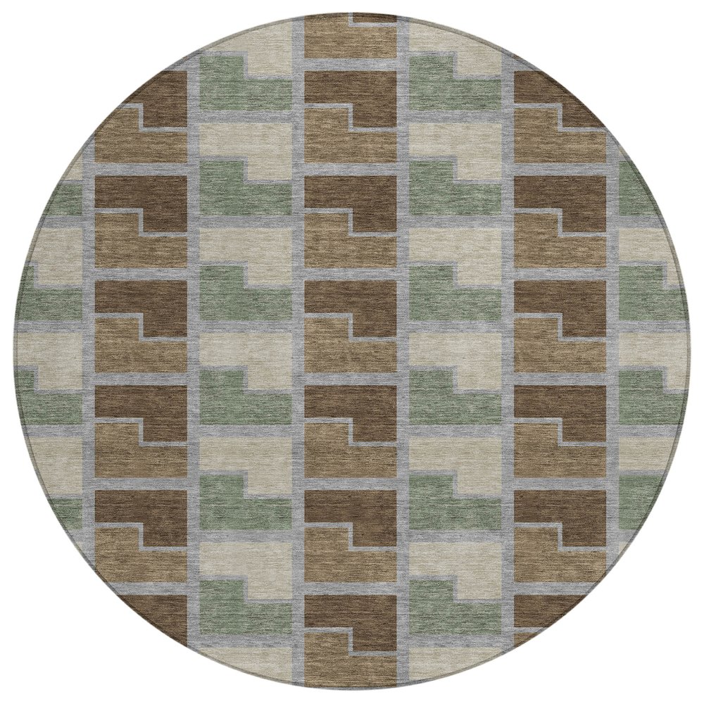 Machine Washable Indoor/Outdoor Chantille ACN2417 Brown 8' x 8' Round Rug. Picture 1