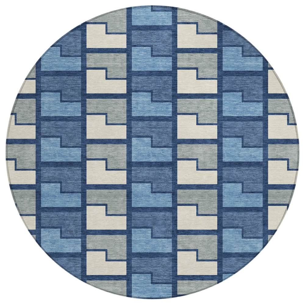 Machine Washable Indoor/Outdoor Chantille ACN2417 Blue 8' x 8' Round Rug. Picture 1