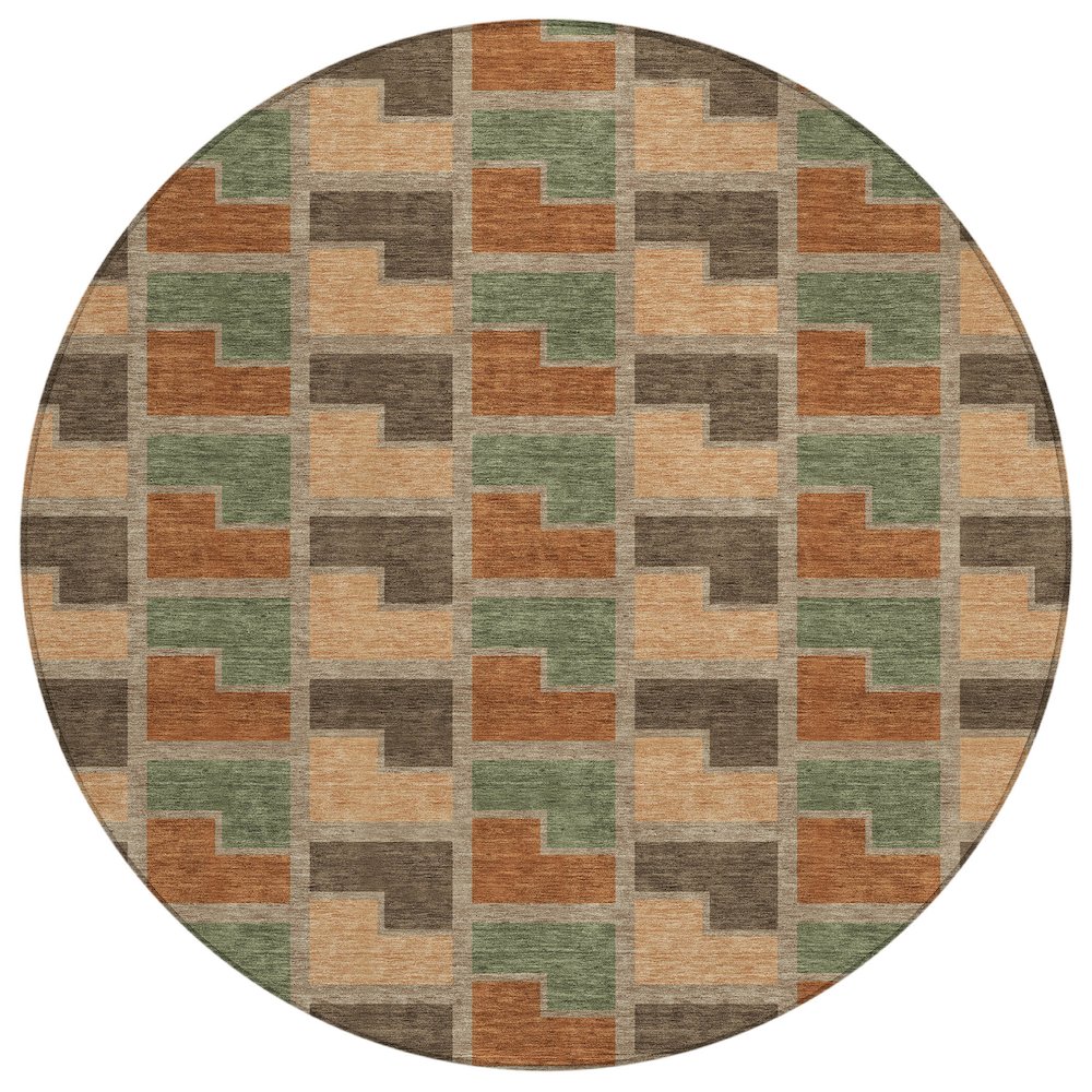 Machine Washable Indoor/Outdoor Chantille ACN2417 Orange 8' x 8' Round Rug. Picture 1