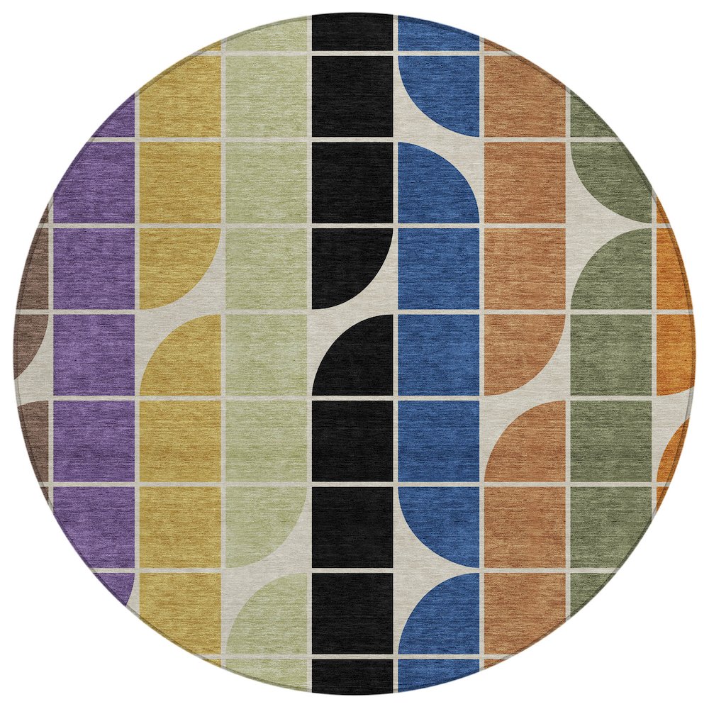 Machine Washable Indoor/Outdoor Chantille ACN2418 Blue 8' x 8' Round Rug. Picture 1