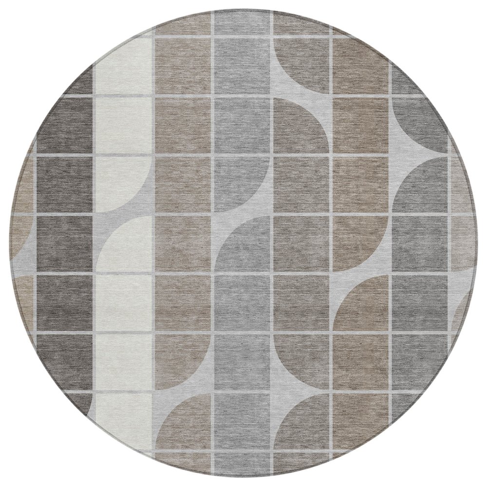 Machine Washable Indoor/Outdoor Chantille ACN2418 Gray 8' x 8' Round Rug. Picture 1