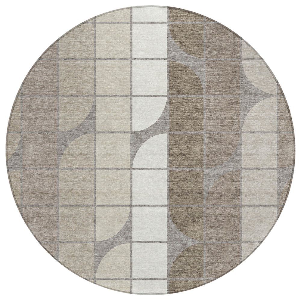 Machine Washable Indoor/Outdoor Chantille ACN2418 Brown 8' x 8' Round Rug. Picture 1