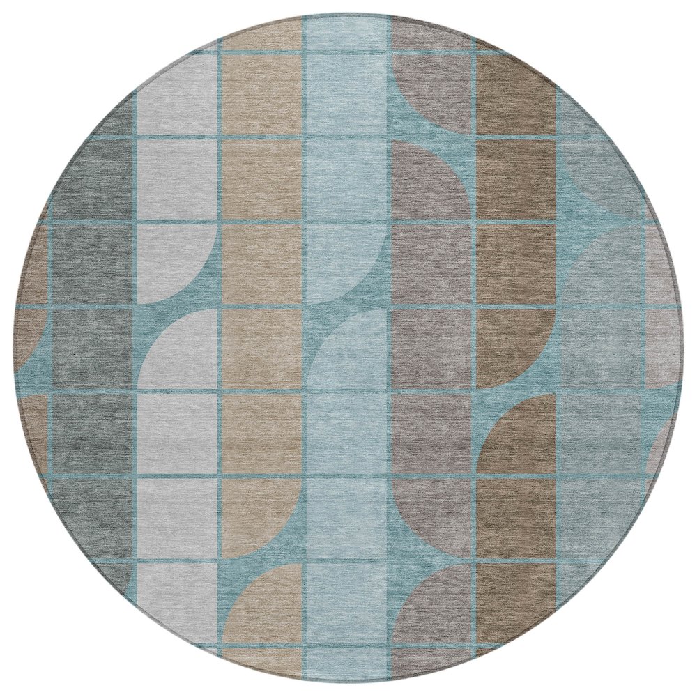 Machine Washable Indoor/Outdoor Chantille ACN2418 Teal 8' x 8' Round Rug. Picture 1