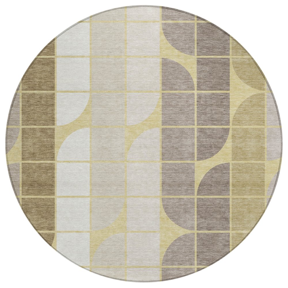 Machine Washable Indoor/Outdoor Chantille ACN2418 Gold 8' x 8' Round Rug. Picture 1