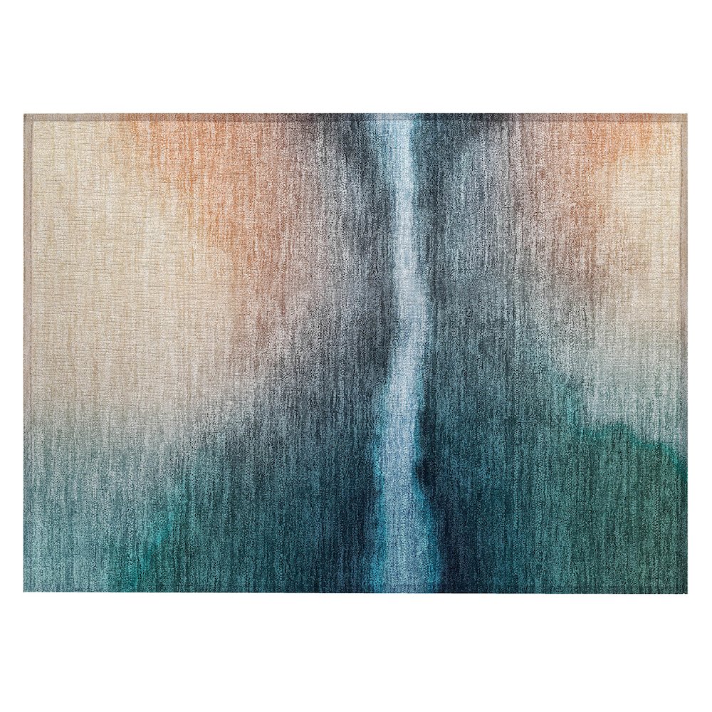 Machine Washable Indoor/Outdoor Chantille ACN2419 Teal 1'8" x 2'6" Rug. Picture 1