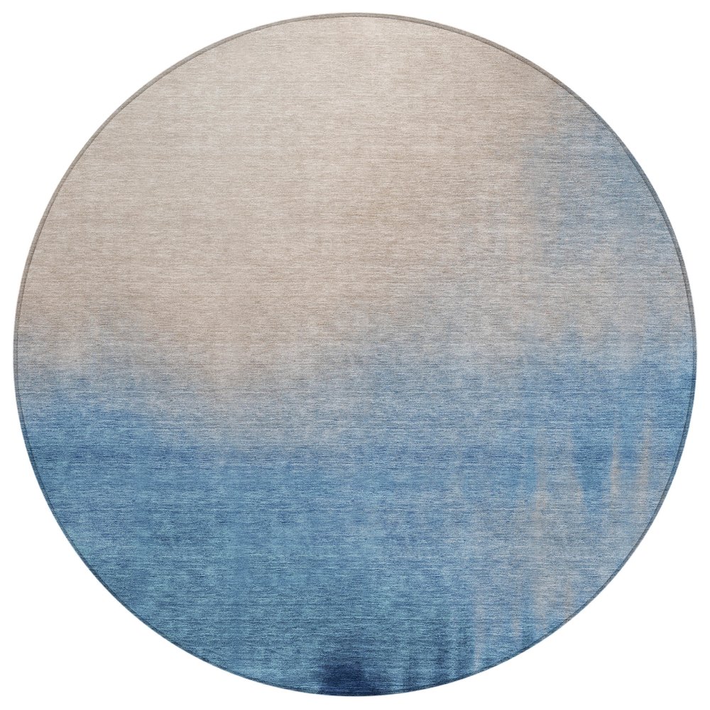 Machine Washable Indoor/Outdoor Chantille ACN2420 Blue 8' x 8' Round Rug. Picture 1
