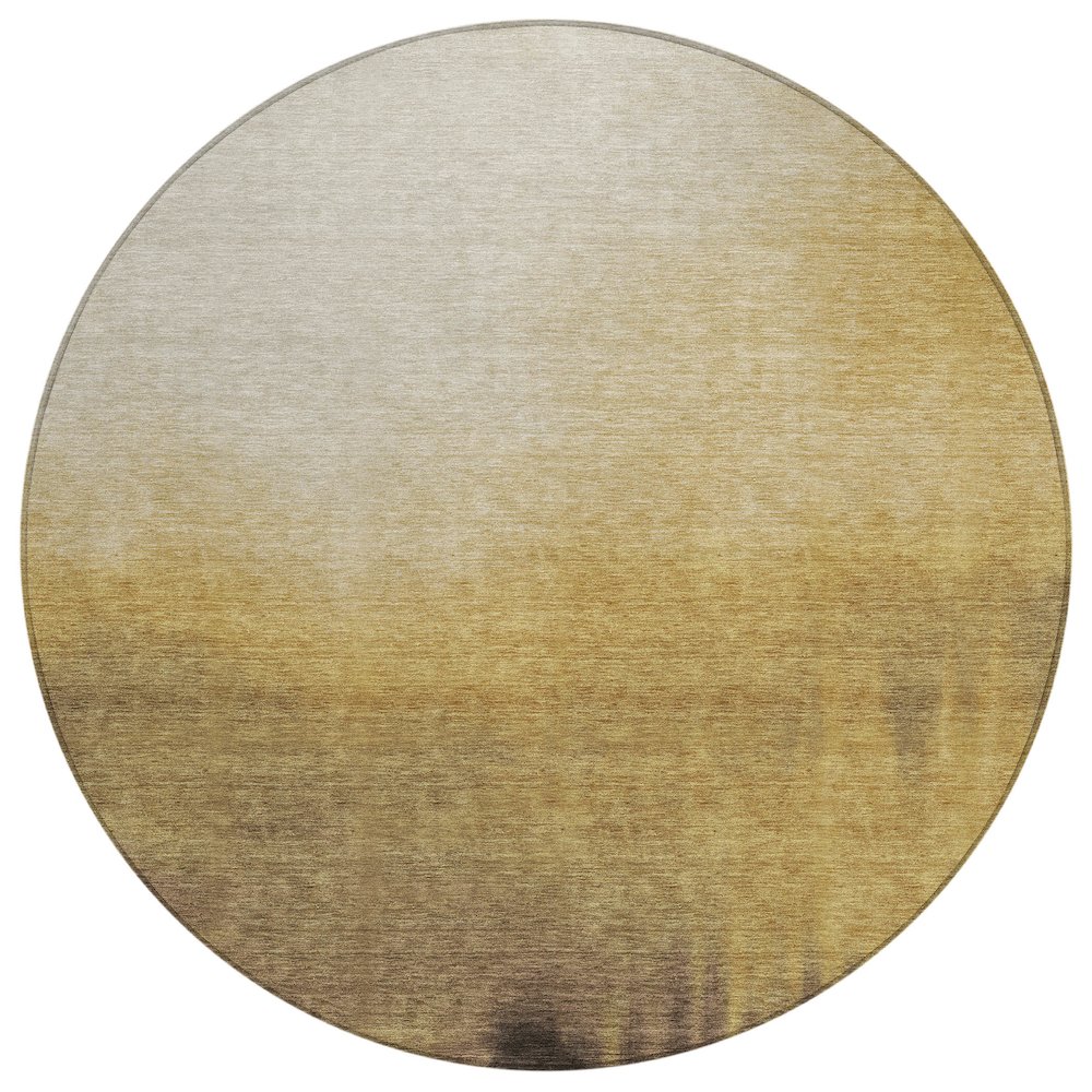 Machine Washable Indoor/Outdoor Chantille ACN2420 Gold 8' x 8' Round Rug. Picture 1