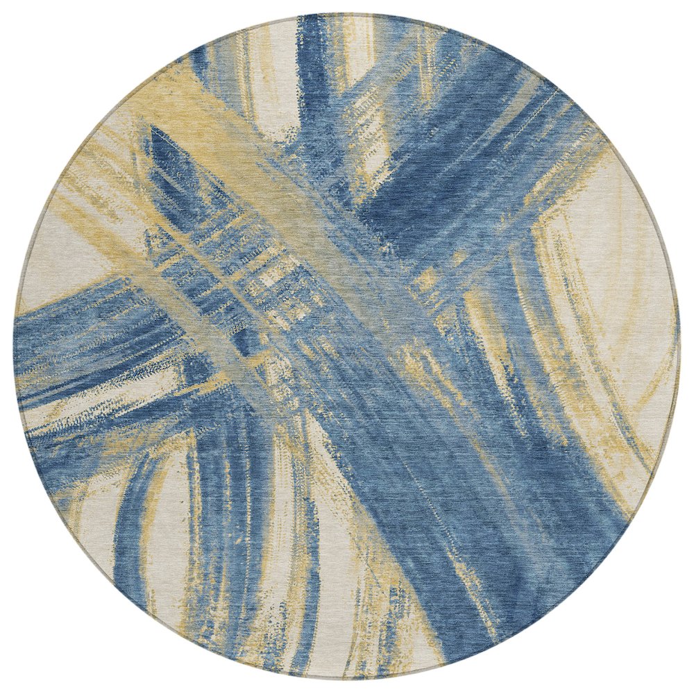 Machine Washable Indoor/Outdoor Chantille ACN2421 Blue 8' x 8' Round Rug. Picture 1