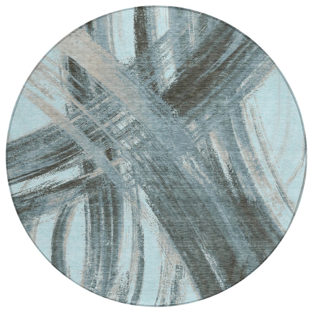 Machine Washable Indoor/Outdoor Chantille ACN2421 Teal 8' x 8' Round Rug. Picture 1