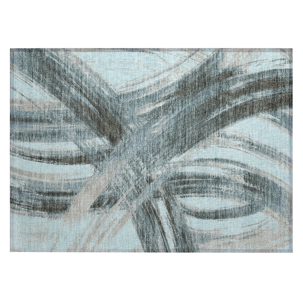 Machine Washable Indoor/Outdoor Chantille ACN2421 Teal 1'8" x 2'6" Rug. Picture 1