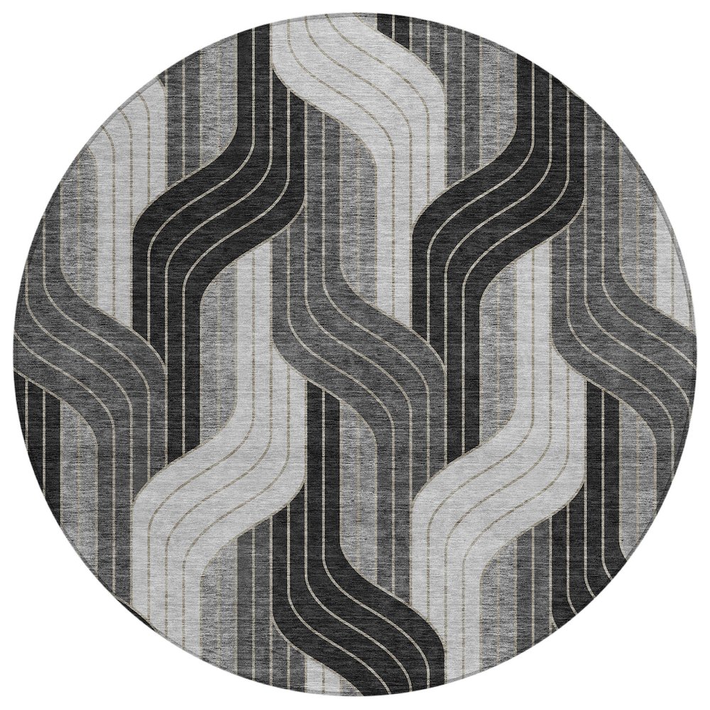 Machine Washable Indoor/Outdoor Chantille ACN2422 Black 8' x 8' Round Rug. Picture 1