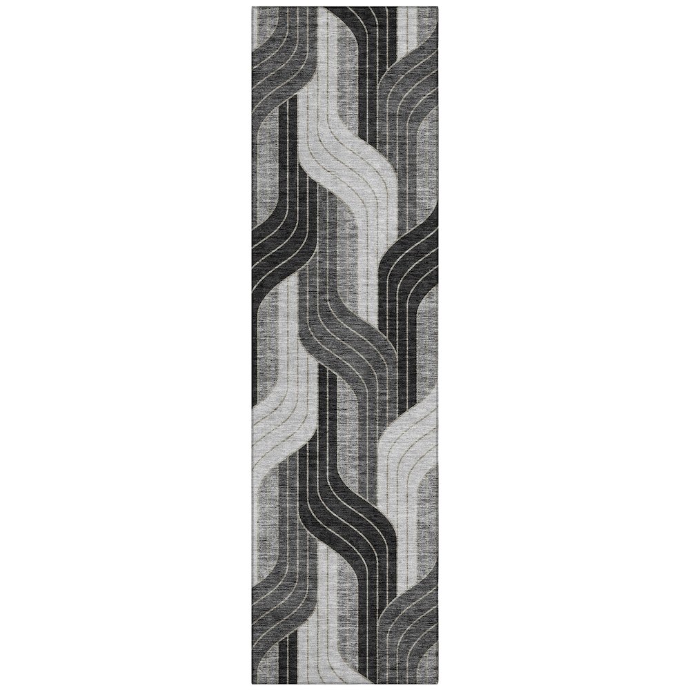 Machine Washable Indoor/Outdoor Chantille ACN2422 Black 2'3" x 7'6" Runner Rug. Picture 1