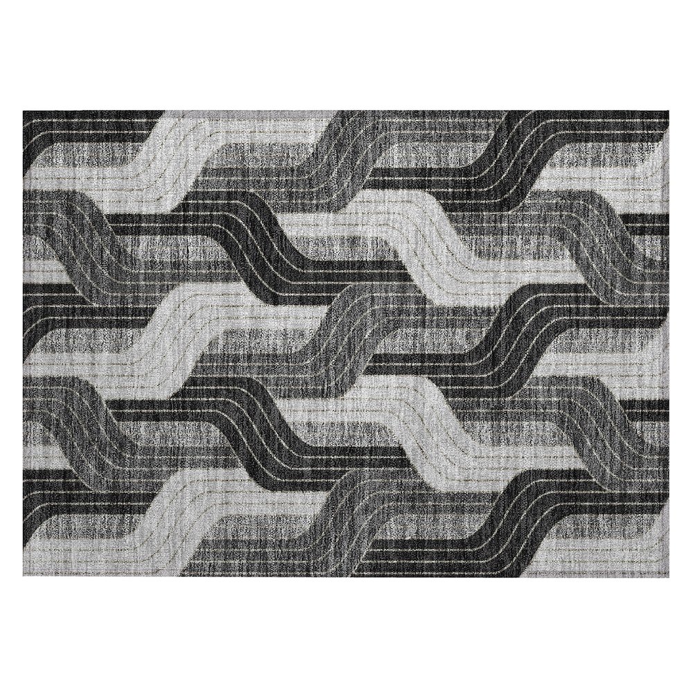 Machine Washable Indoor/Outdoor Chantille ACN2422 Black 1'8" x 2'6" Rug. Picture 1