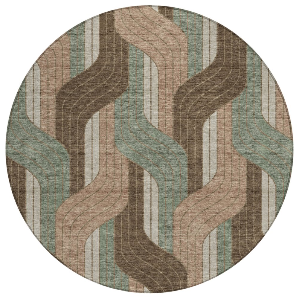 Machine Washable Indoor/Outdoor Chantille ACN2422 Brown 8' x 8' Round Rug. Picture 1