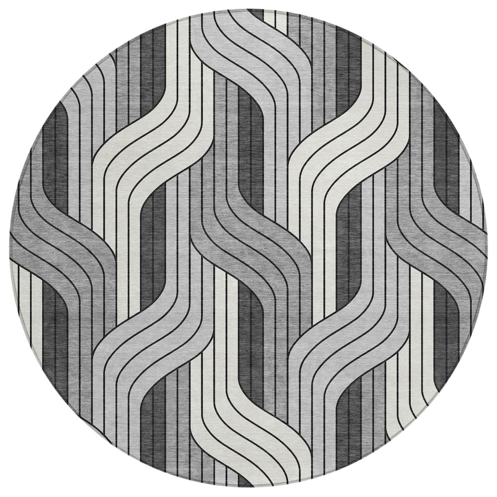 Machine Washable Indoor/Outdoor Chantille ACN2422 Ivory 8' x 8' Round Rug. Picture 1