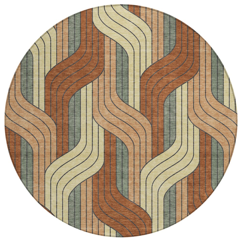 Machine Washable Indoor/Outdoor Chantille ACN2422 Orange 8' x 8' Round Rug. Picture 1