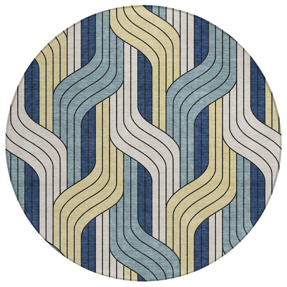 Machine Washable Indoor/Outdoor Chantille ACN2422 Teal 8' x 8' Round Rug. Picture 1