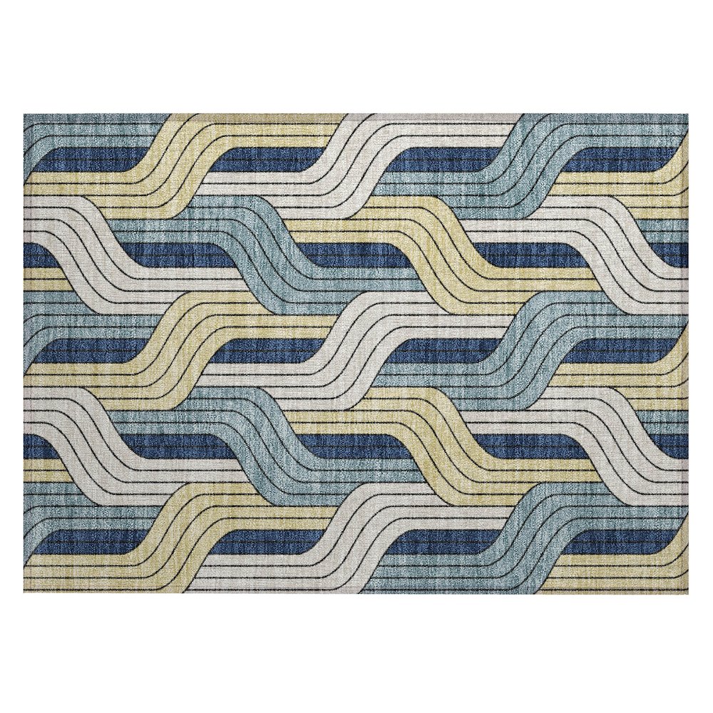 Machine Washable Indoor/Outdoor Chantille ACN2422 Teal 1'8" x 2'6" Rug. Picture 1
