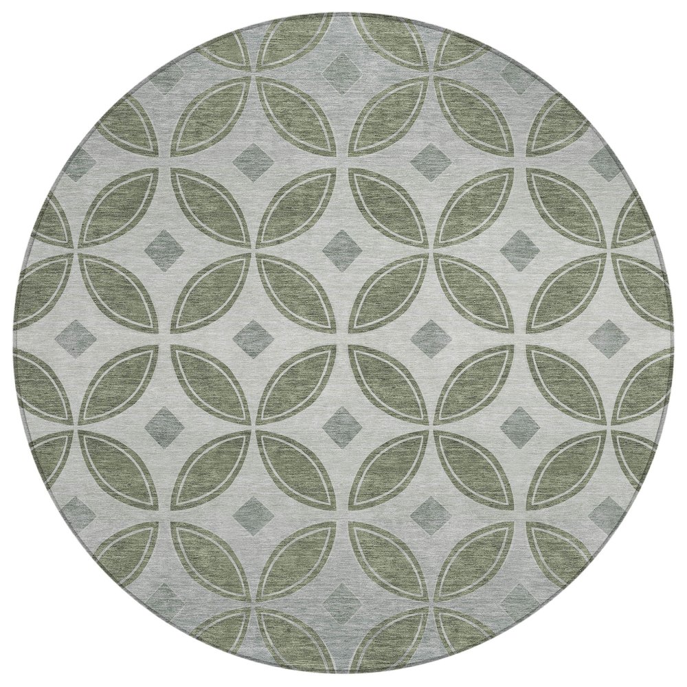 Machine Washable Indoor/Outdoor Chantille ACN2423 Green 8' x 8' Round Rug. Picture 1