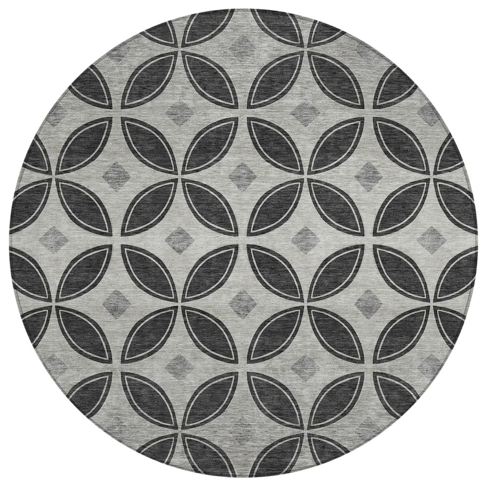 Machine Washable Indoor/Outdoor Chantille ACN2423 Black 8' x 8' Round Rug. Picture 1