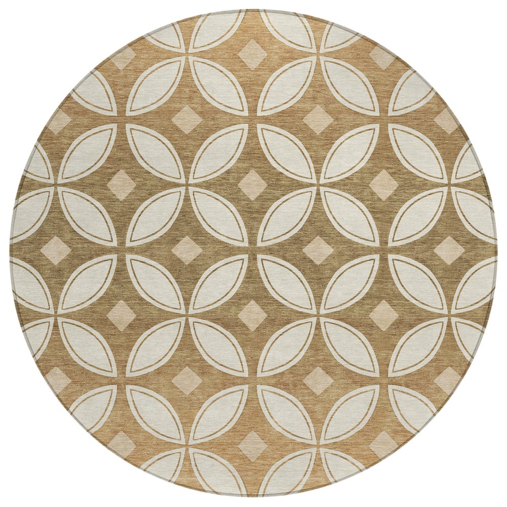 Machine Washable Indoor/Outdoor Chantille ACN2423 Orange 8' x 8' Round Rug. Picture 1