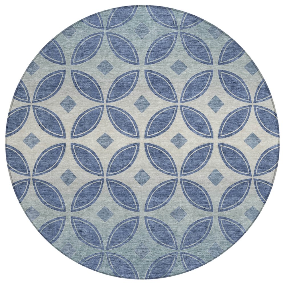 Machine Washable Indoor/Outdoor Chantille ACN2423 Teal 8' x 8' Round Rug. Picture 1
