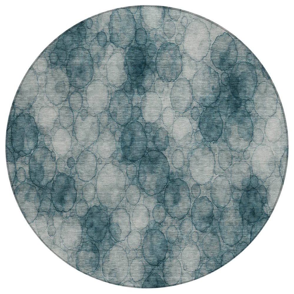 Machine Washable Indoor/Outdoor Chantille ACN2424 Teal 8' x 8' Round Rug. Picture 1