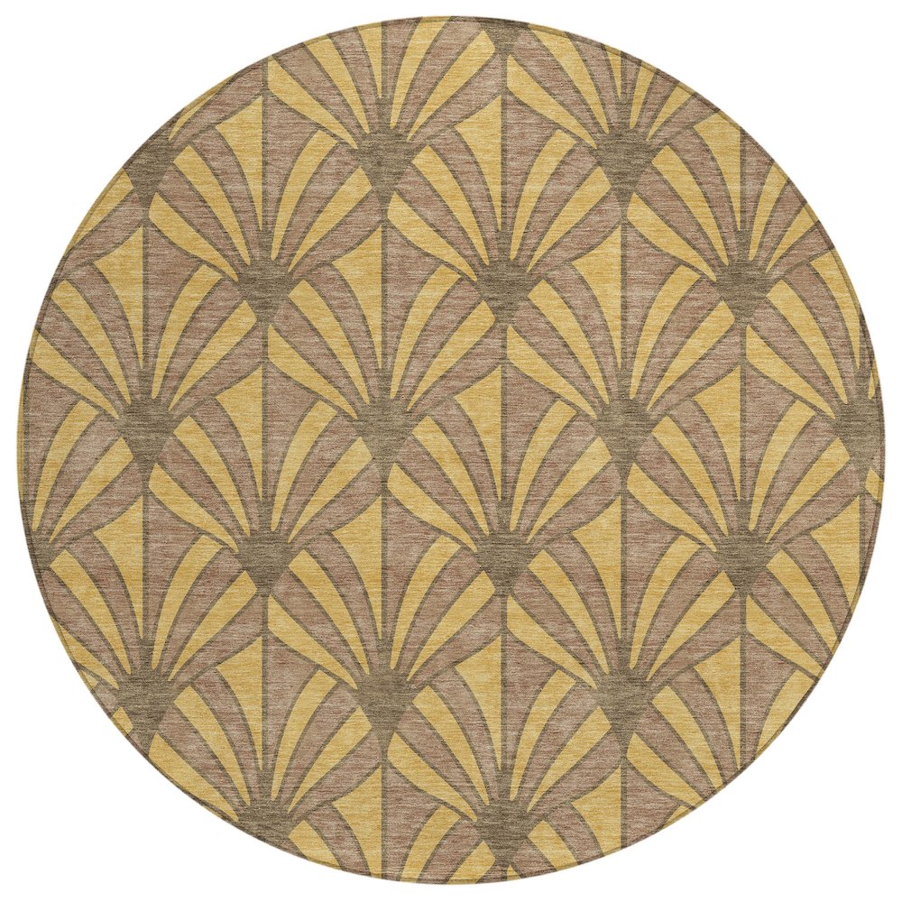Machine Washable Indoor/Outdoor Chantille ACN2426 Gold 8' x 8' Round Rug. Picture 1