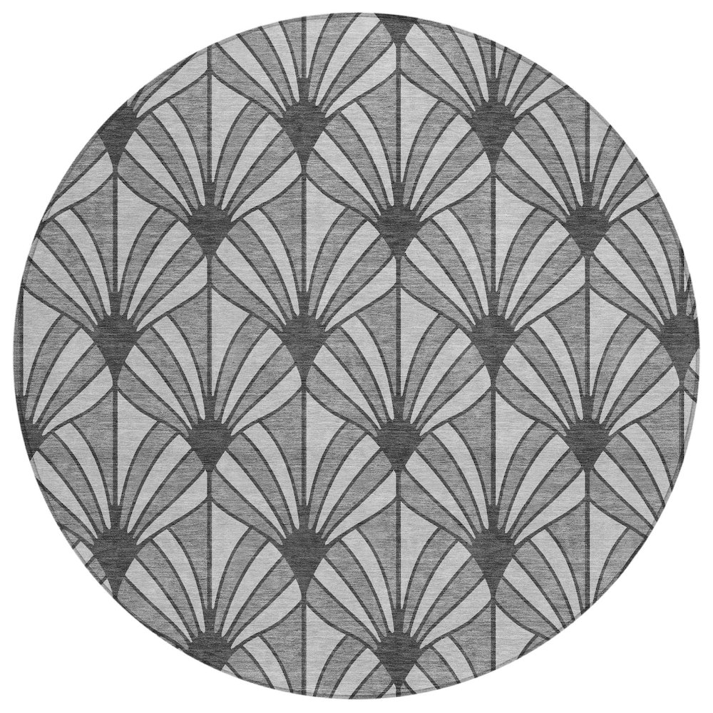 Machine Washable Indoor/Outdoor Chantille ACN2426 Gray 8' x 8' Round Rug. Picture 1