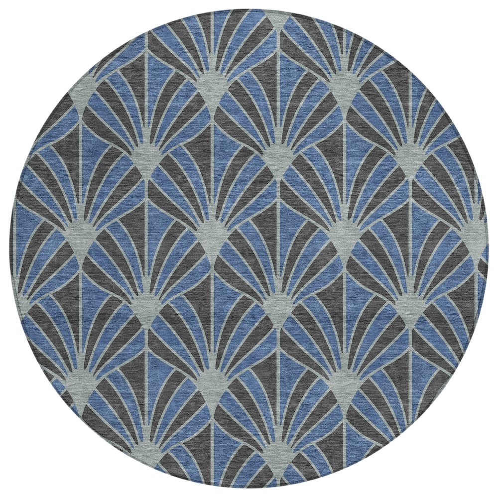 Machine Washable Indoor/Outdoor Chantille ACN2426 Blue 8' x 8' Round Rug. Picture 1