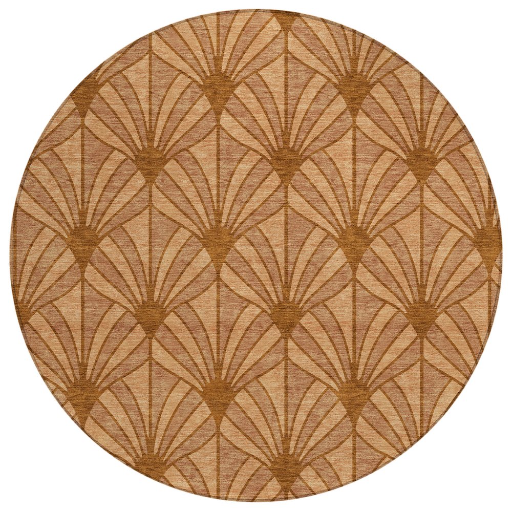 Machine Washable Indoor/Outdoor Chantille ACN2426 Orange 8' x 8' Round Rug. Picture 1