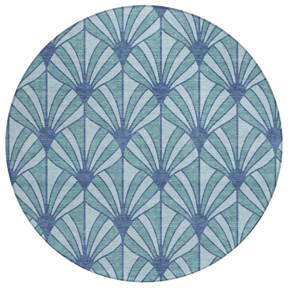 Machine Washable Indoor/Outdoor Chantille ACN2426 Teal 8' x 8' Round Rug. Picture 1