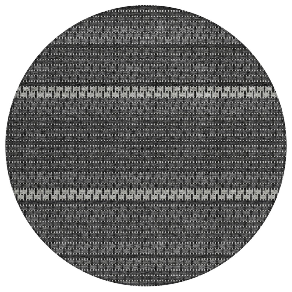 Machine Washable Indoor/Outdoor Chantille ACN2427 Black 8' x 8' Round Rug. Picture 1