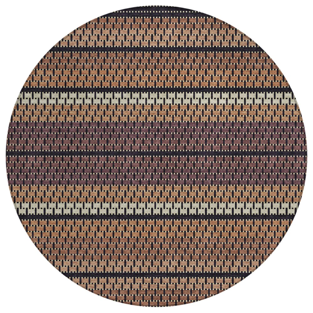 Machine Washable Indoor/Outdoor Chantille ACN2427 Orange 8' x 8' Round Rug. Picture 1