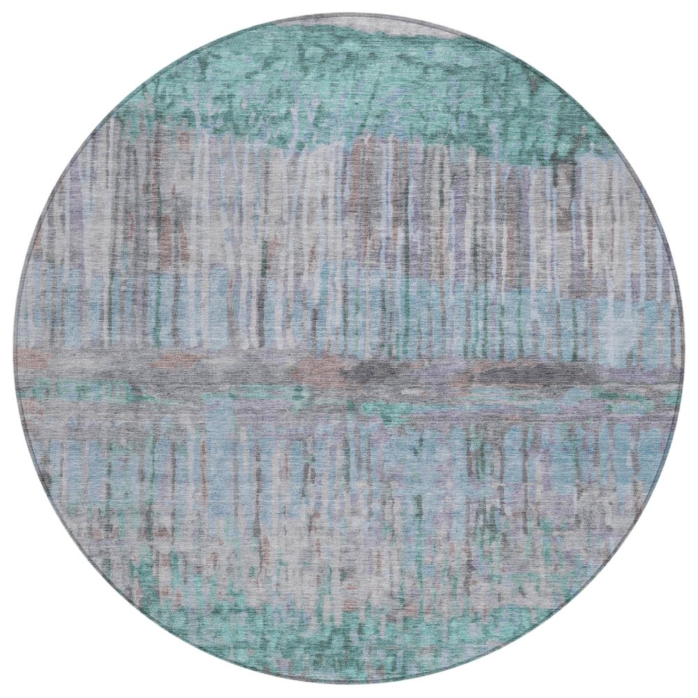 Machine Washable Indoor/Outdoor Chantille ACN2428 Teal 8' x 8' Round Rug. Picture 1