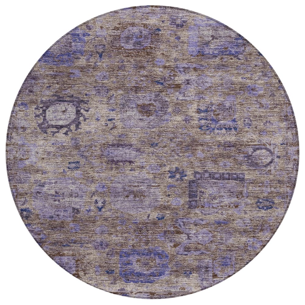 Machine Washable Indoor/Outdoor Chantille ACN2429 Brown 8' x 8' Round Rug. Picture 1