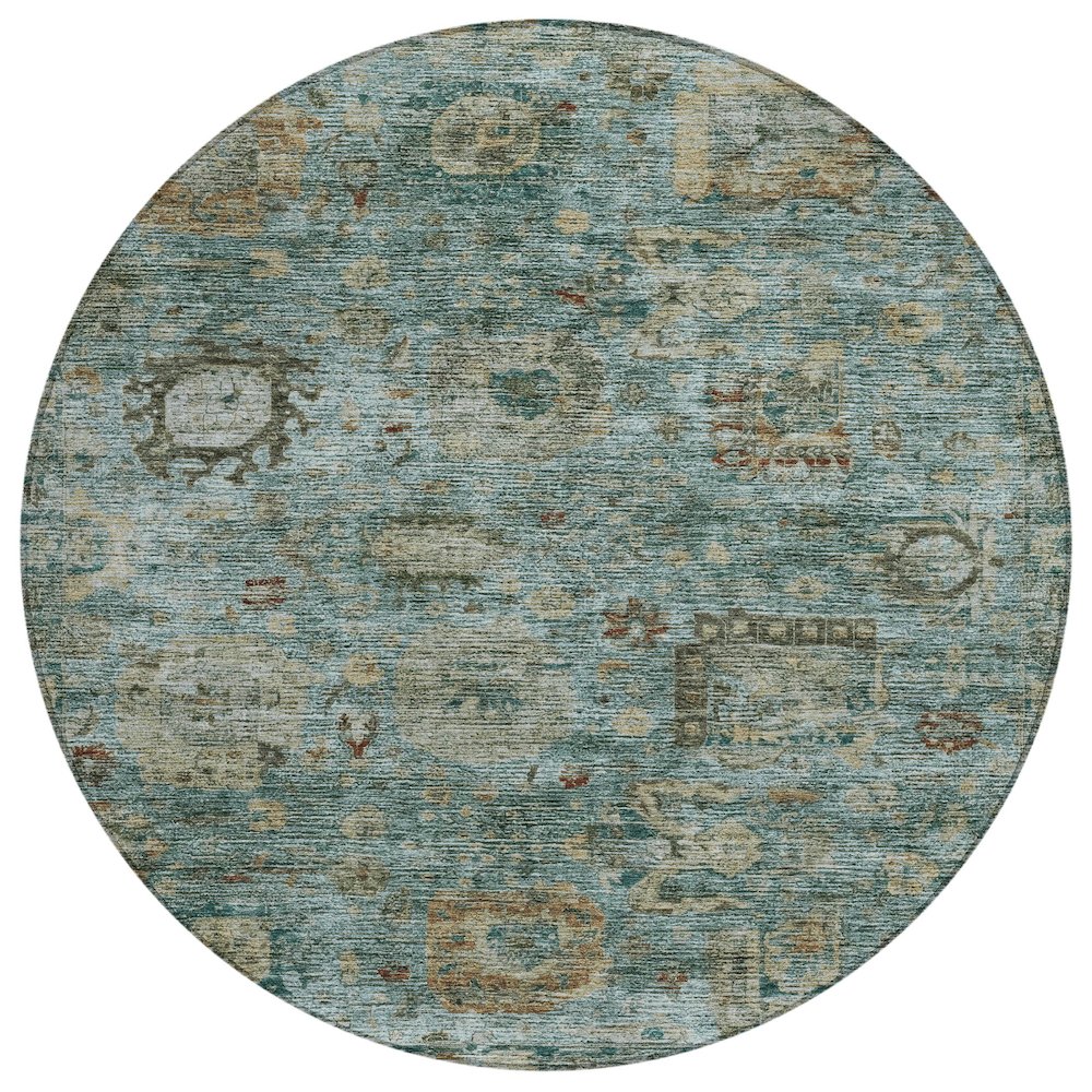 Machine Washable Indoor/Outdoor Chantille ACN2429 Teal 8' x 8' Round Rug. Picture 1