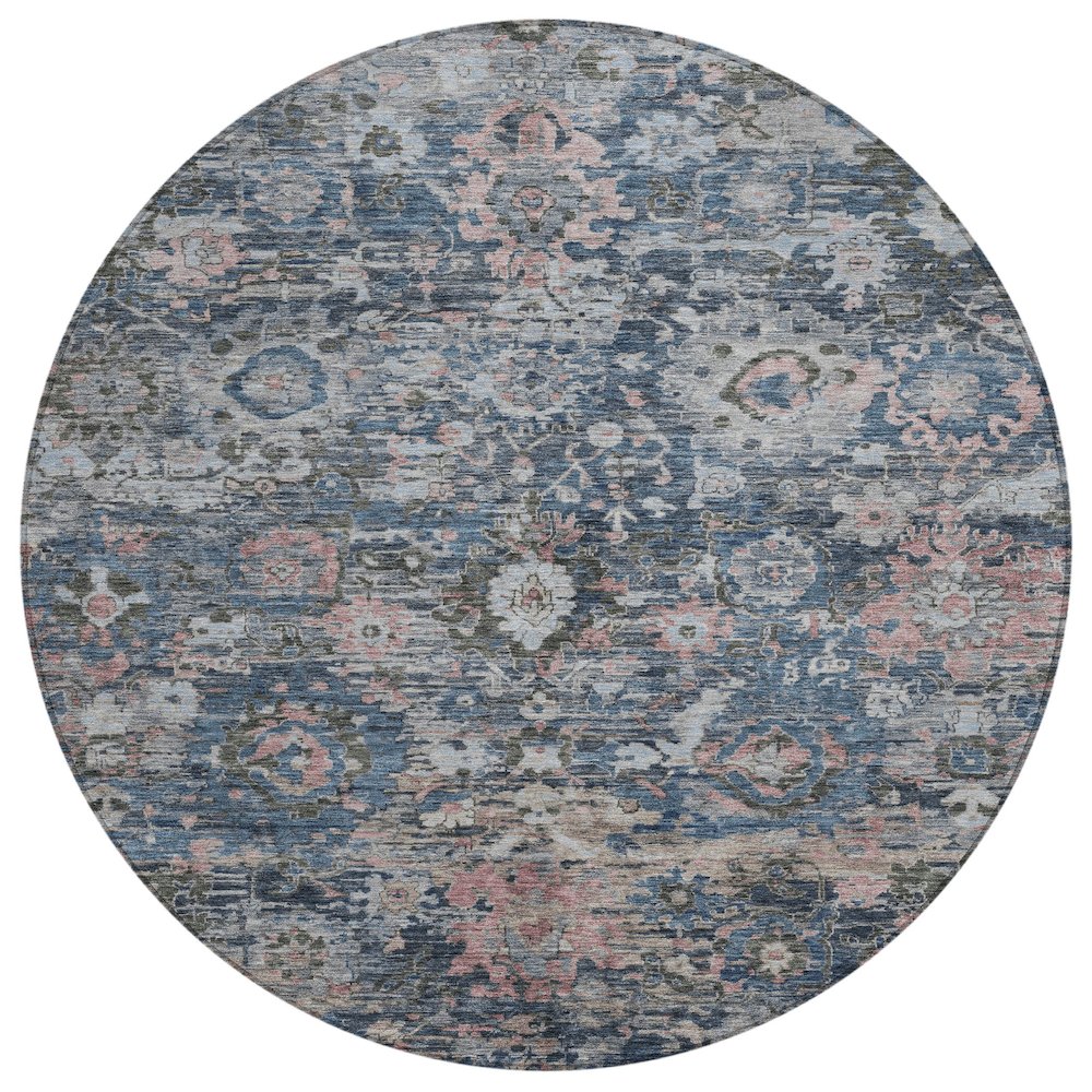 Machine Washable Indoor/Outdoor Chantille ACN2430 Blue 8' x 8' Round Rug. Picture 1