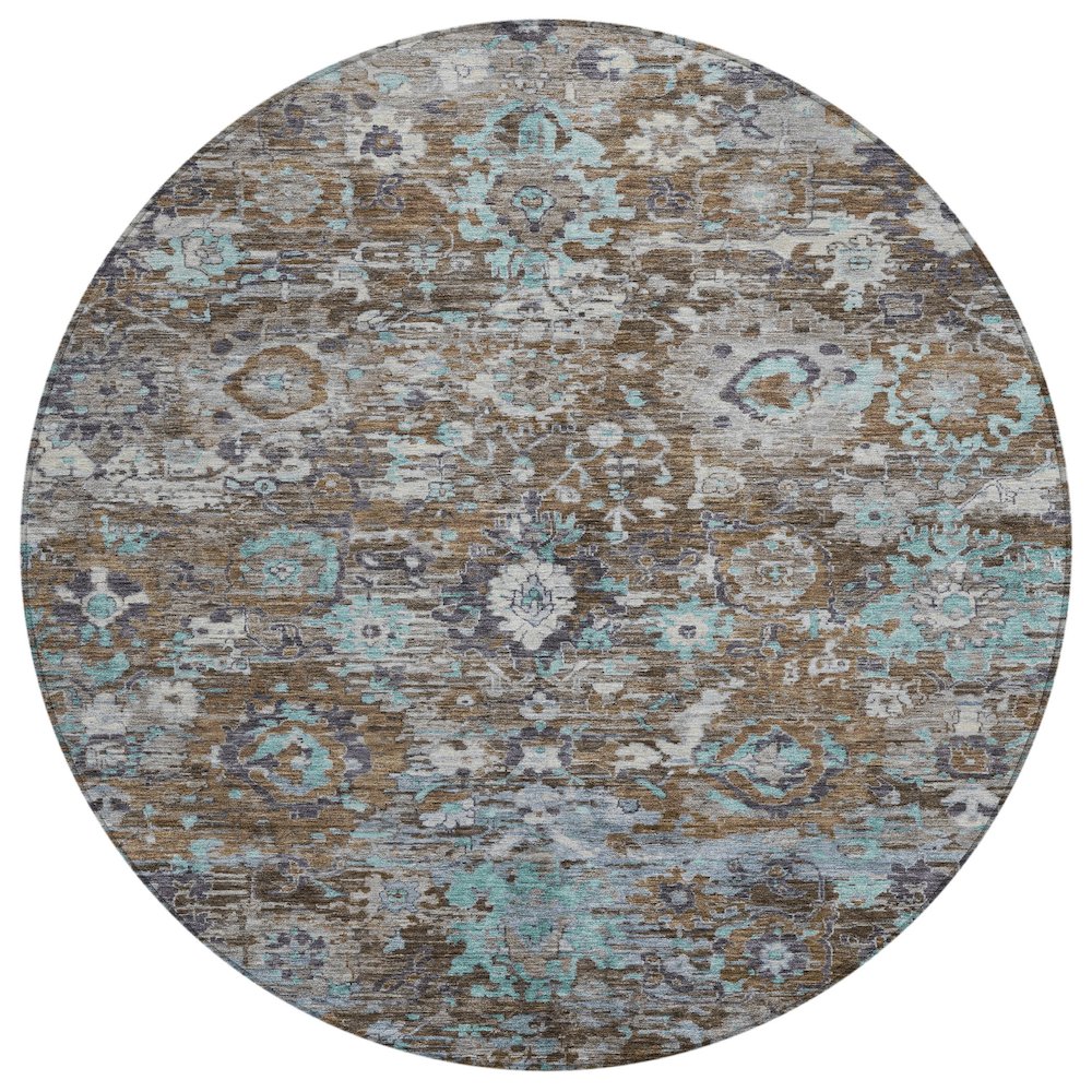 Machine Washable Indoor/Outdoor Chantille ACN2430 Brown 8' x 8' Round Rug. Picture 1