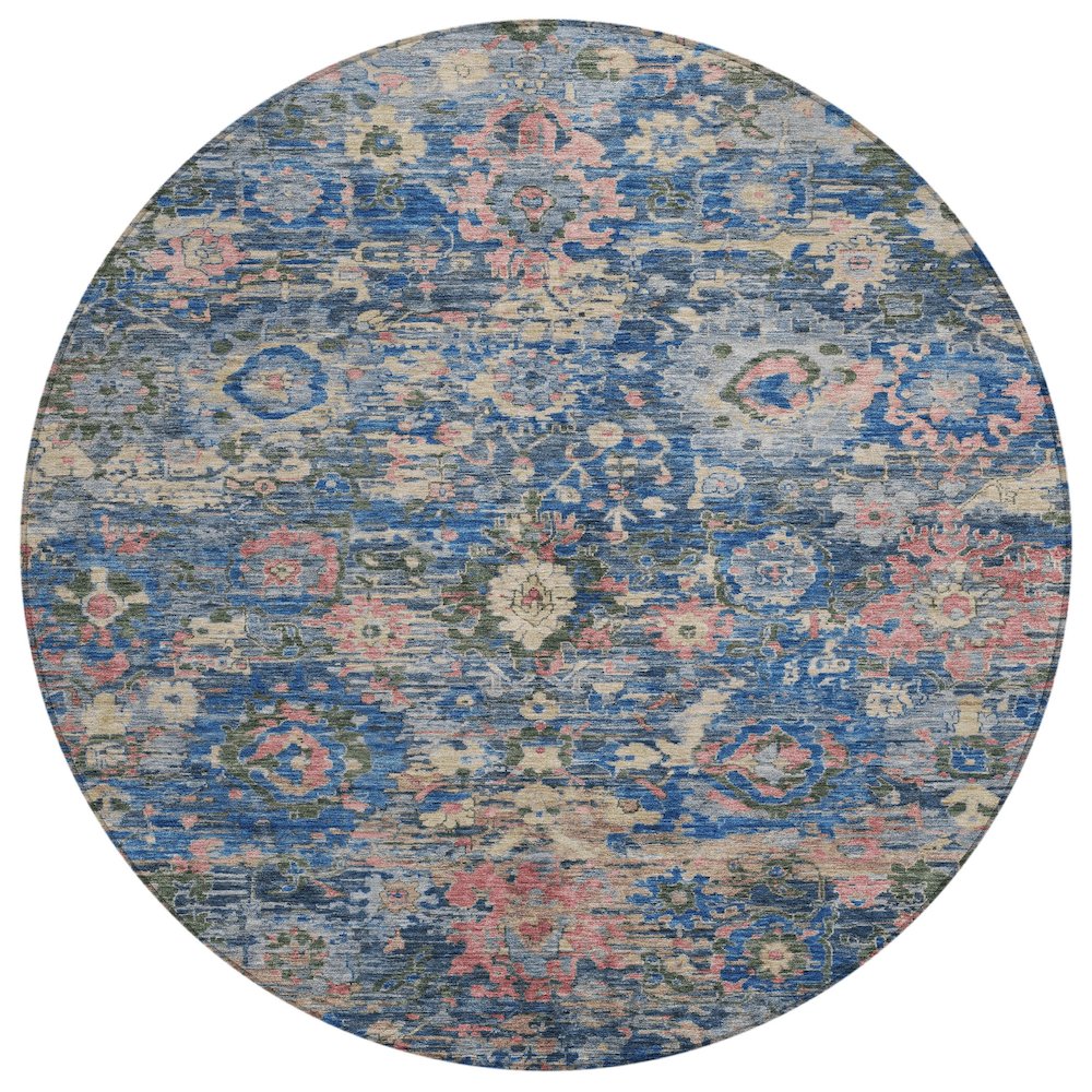 Machine Washable Indoor/Outdoor Chantille ACN2430 Blue 8' x 8' Round Rug. Picture 1