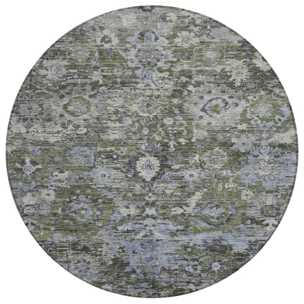 Machine Washable Indoor/Outdoor Chantille ACN2430 Green 8' x 8' Round Rug. Picture 1