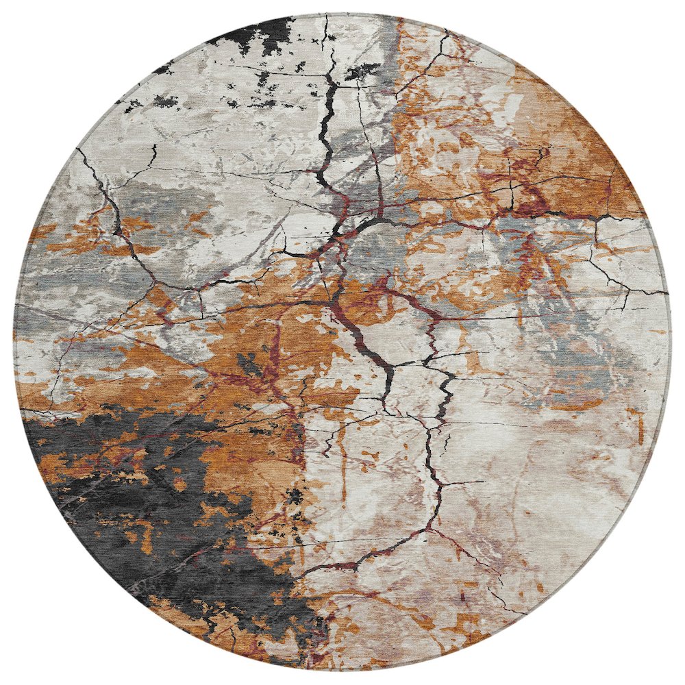 Machine Washable Indoor/Outdoor Chantille ACN2431 Orange 8' x 8' Round Rug. Picture 1