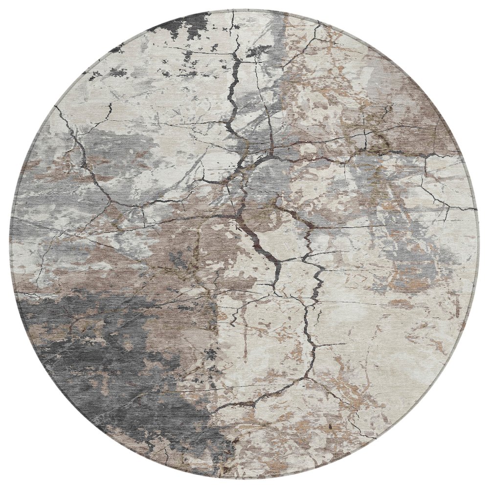 Machine Washable Indoor/Outdoor Chantille ACN2431 Brown 8' x 8' Round Rug. Picture 1