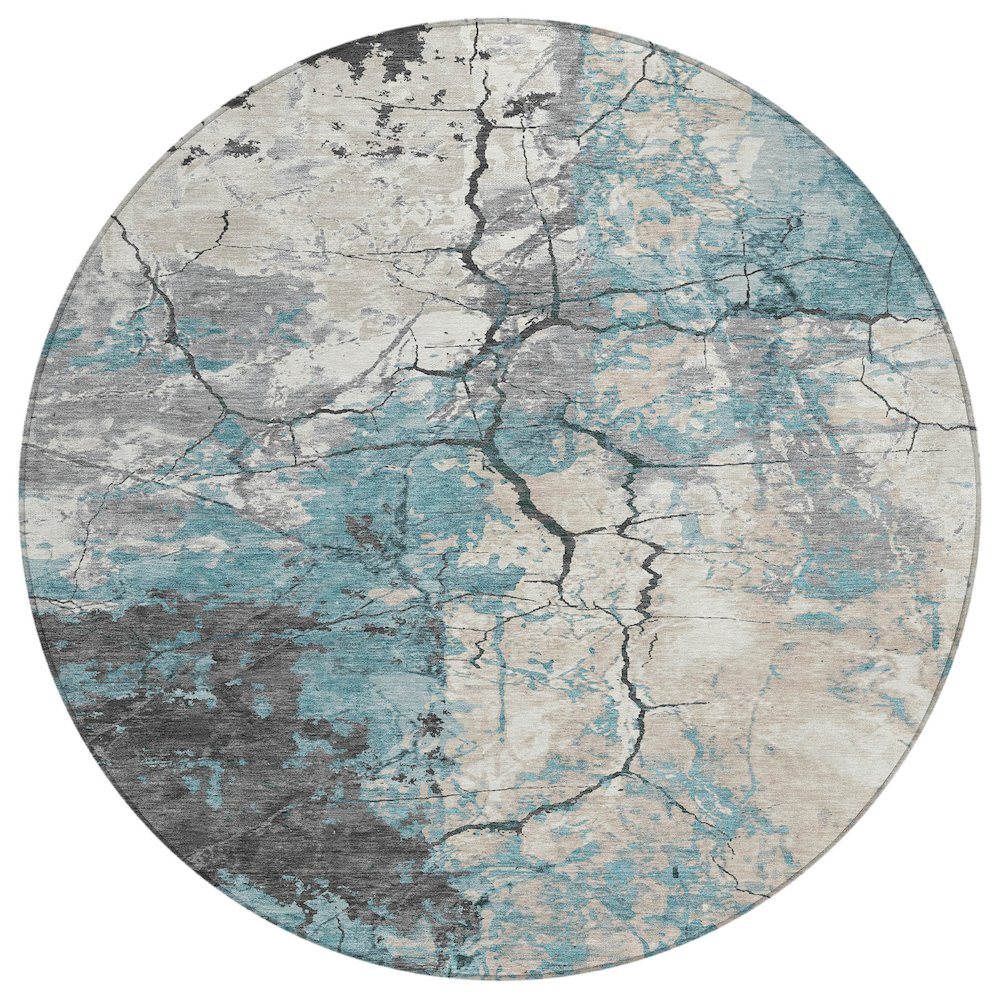 Machine Washable Indoor/Outdoor Chantille ACN2431 Teal 8' x 8' Round Rug. Picture 1